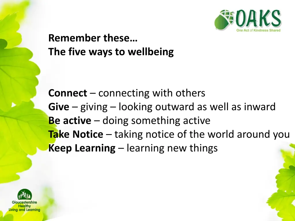 remember these the five ways to wellbeing