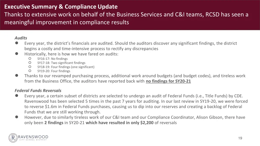 executive summary compliance update thanks