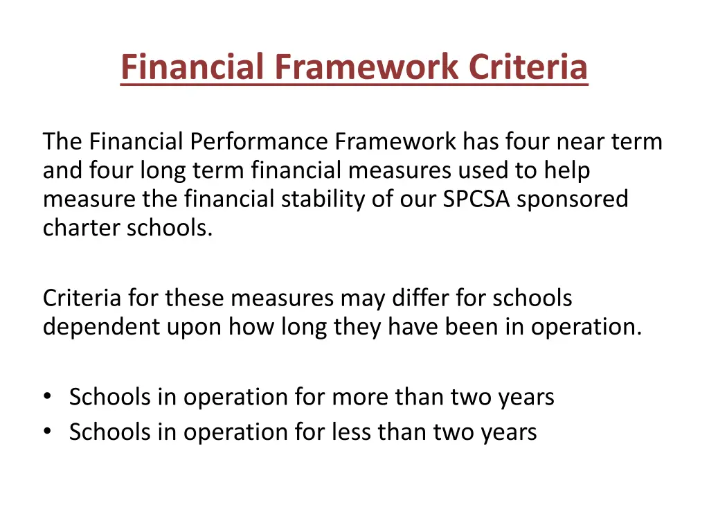 financial framework criteria