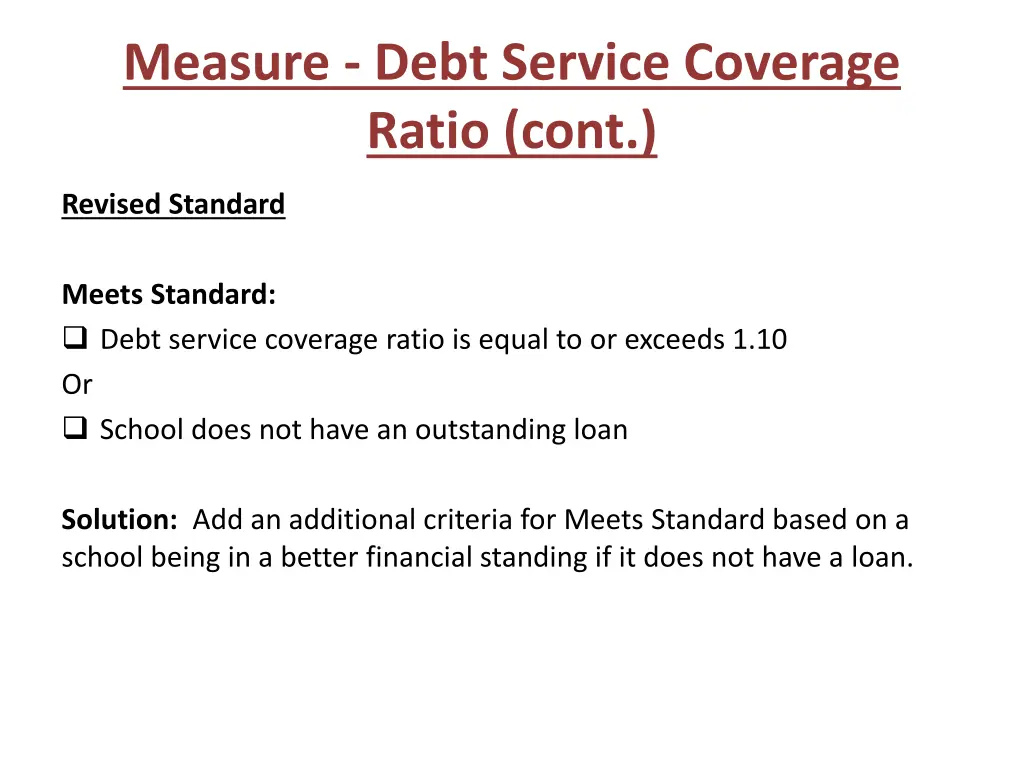 measure debt service coverage ratio cont
