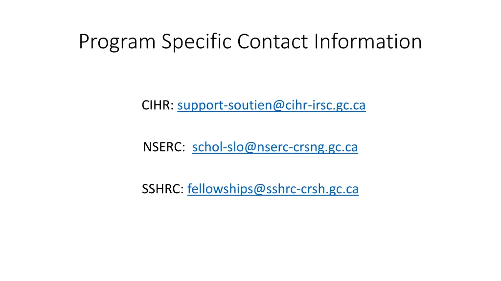 program specific contact information