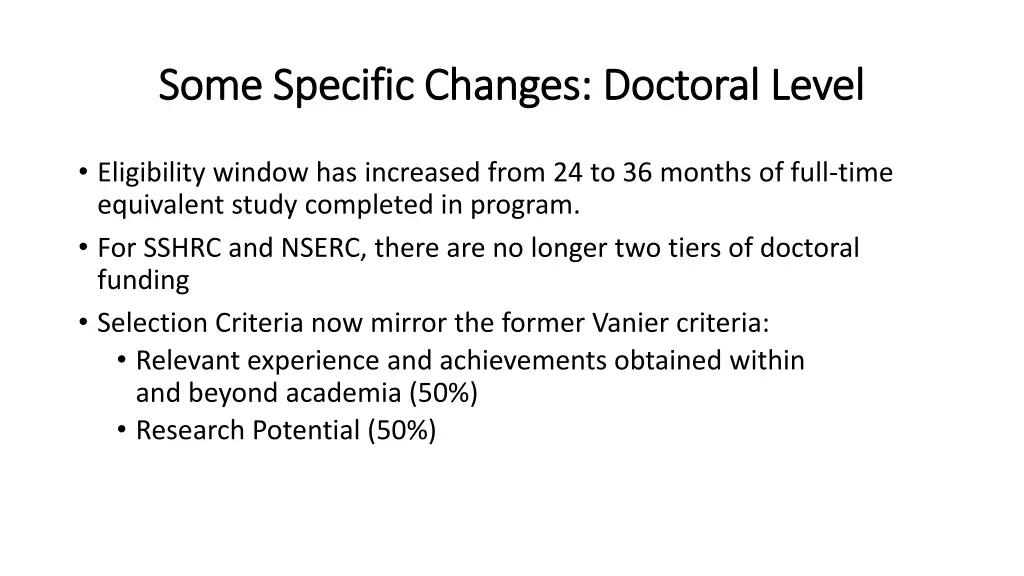 some specific changes doctoral level some 1