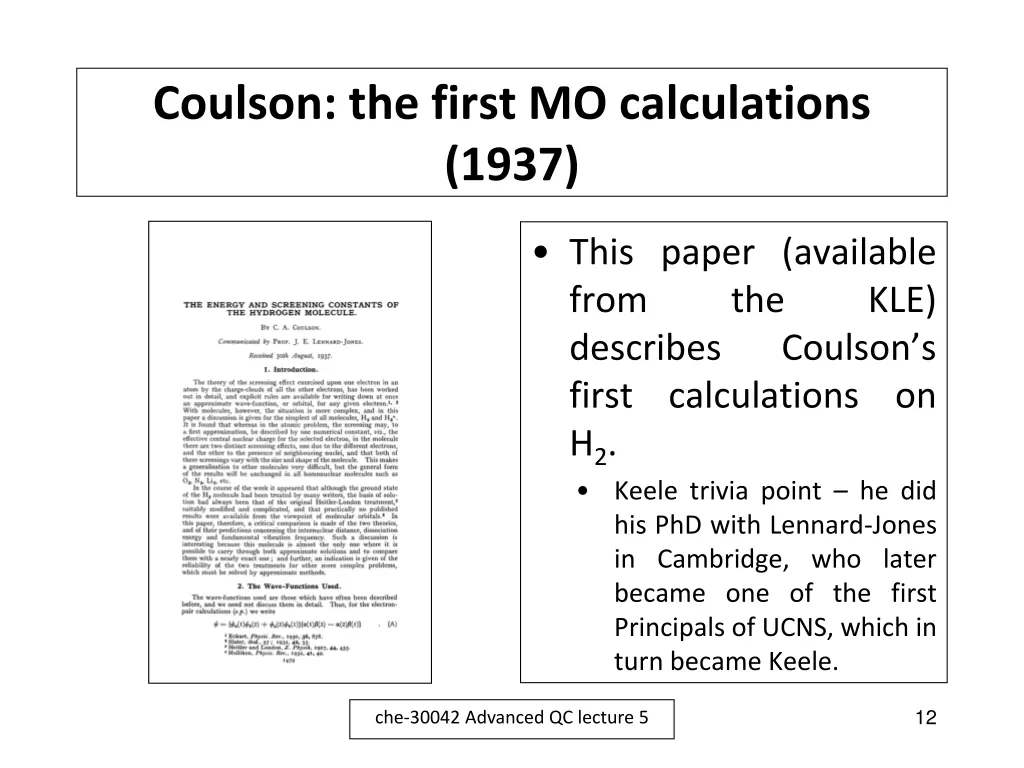 coulson the first mo calculations 1937
