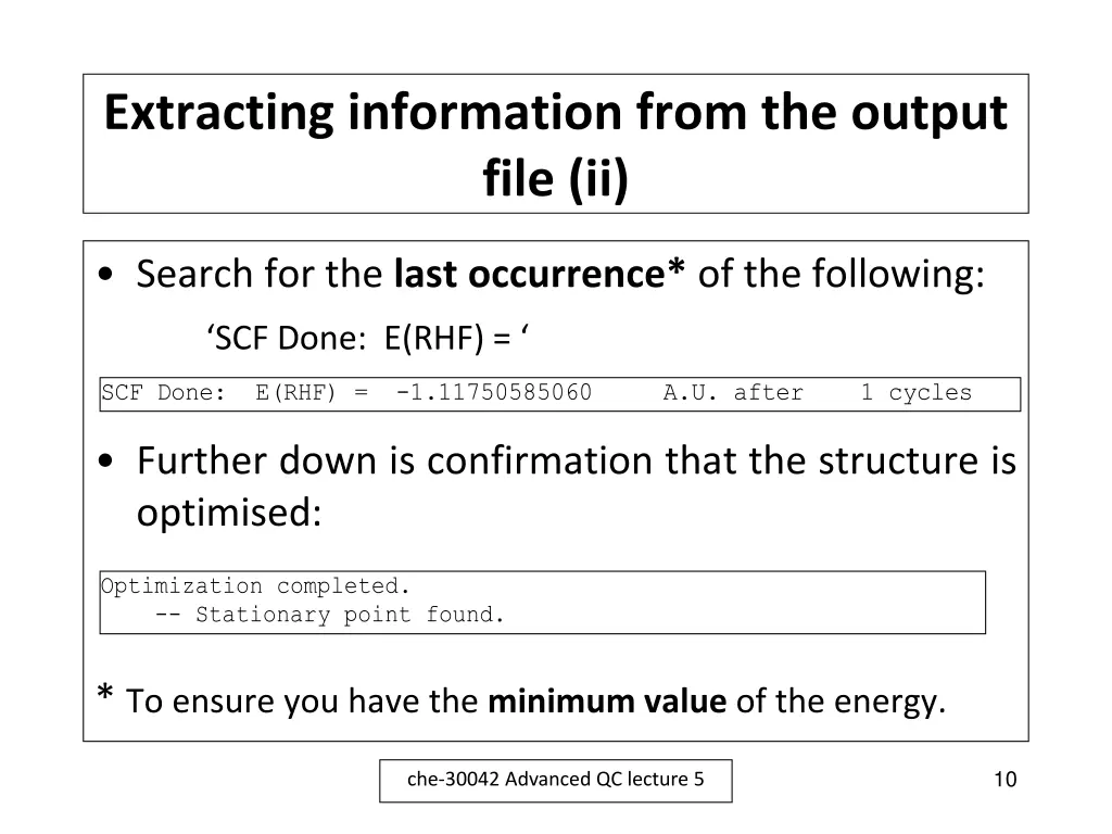 extracting information from the output file ii