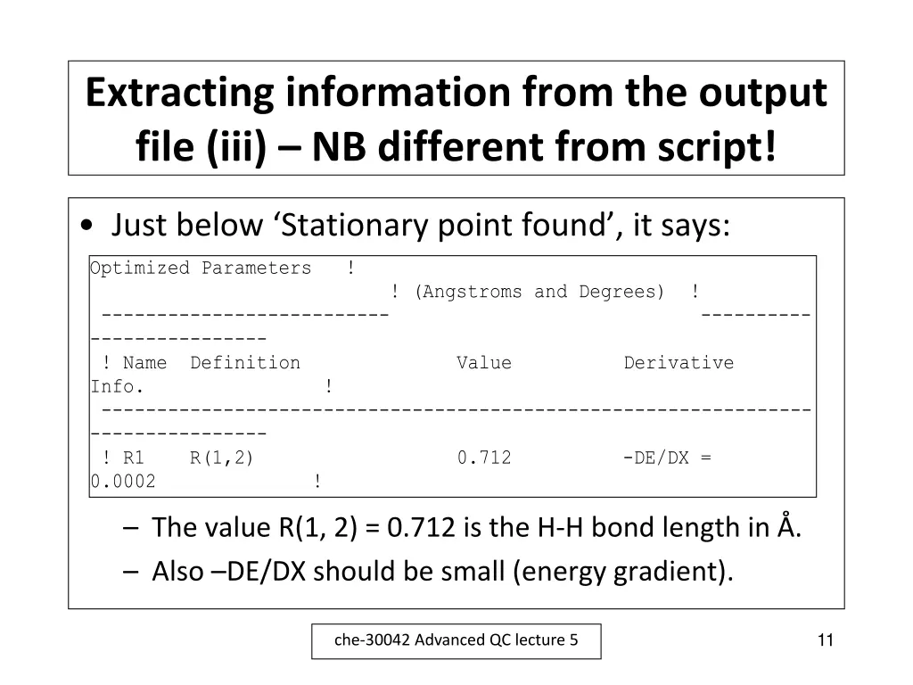 extracting information from the output file