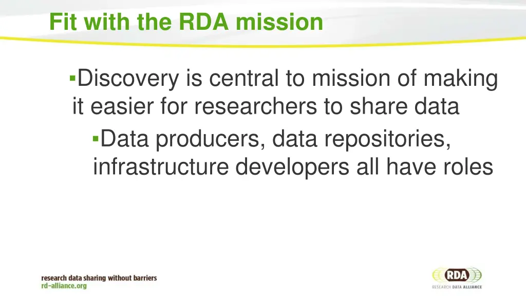 fit with the rda mission