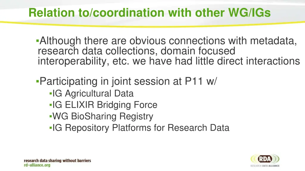 relation to coordination with other wg igs