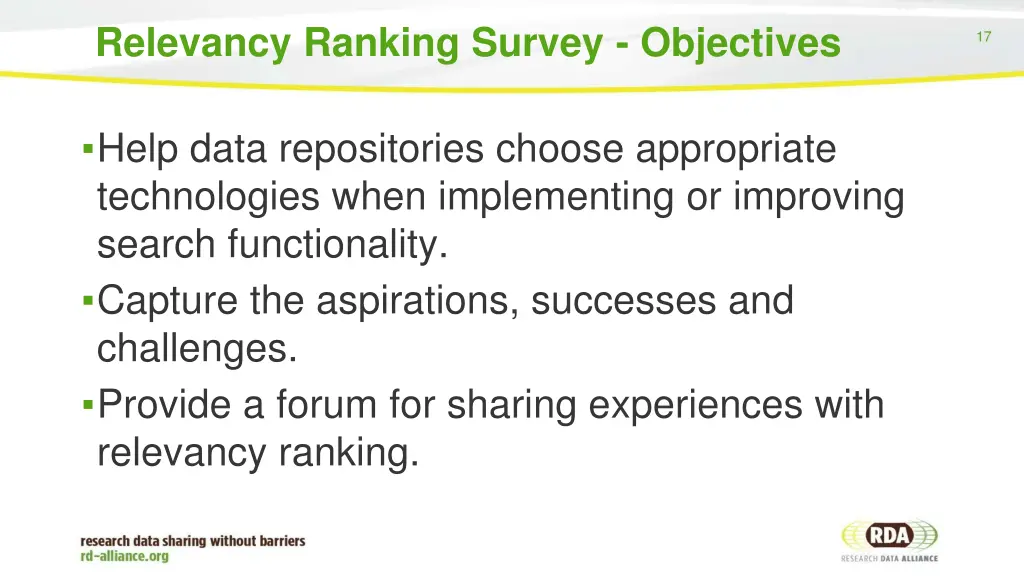 relevancy ranking survey objectives