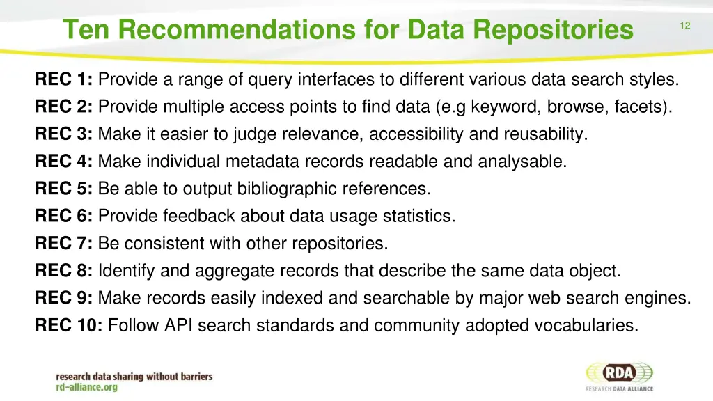 ten recommendations for data repositories