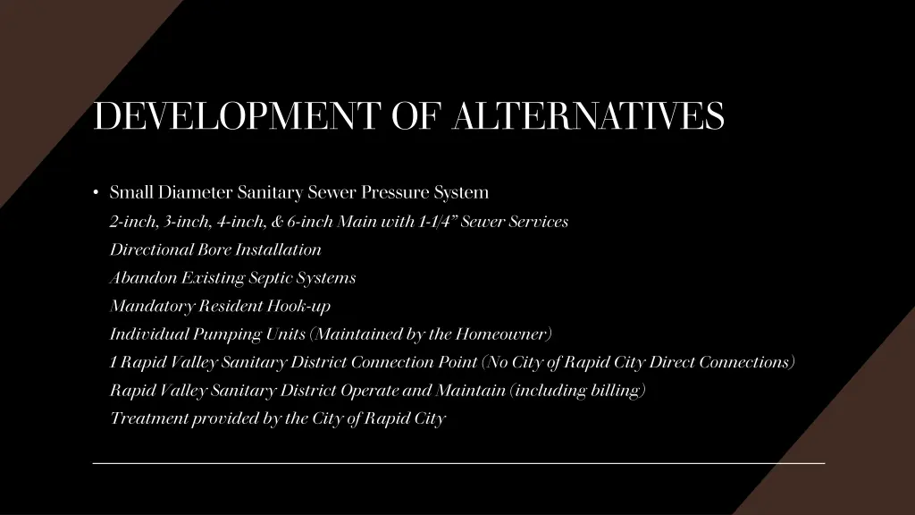 development of alternatives 1