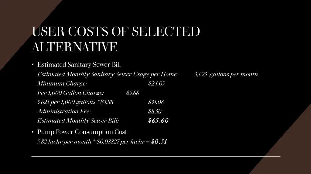 user costs of selected alternative