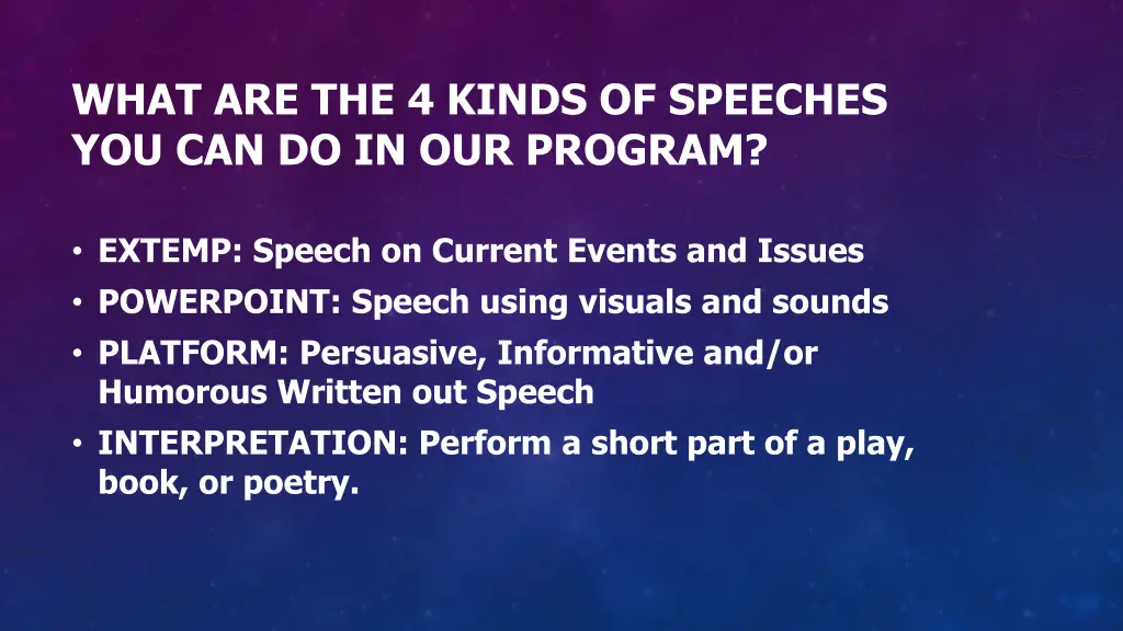 what are the 4 kinds of speeches