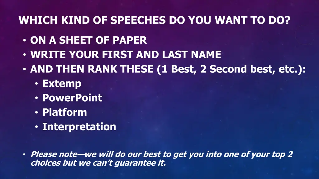 which kind of speeches do you want to do