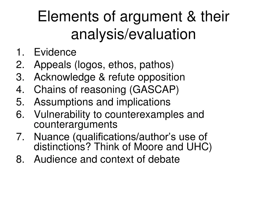 elements of argument their analysis evaluation