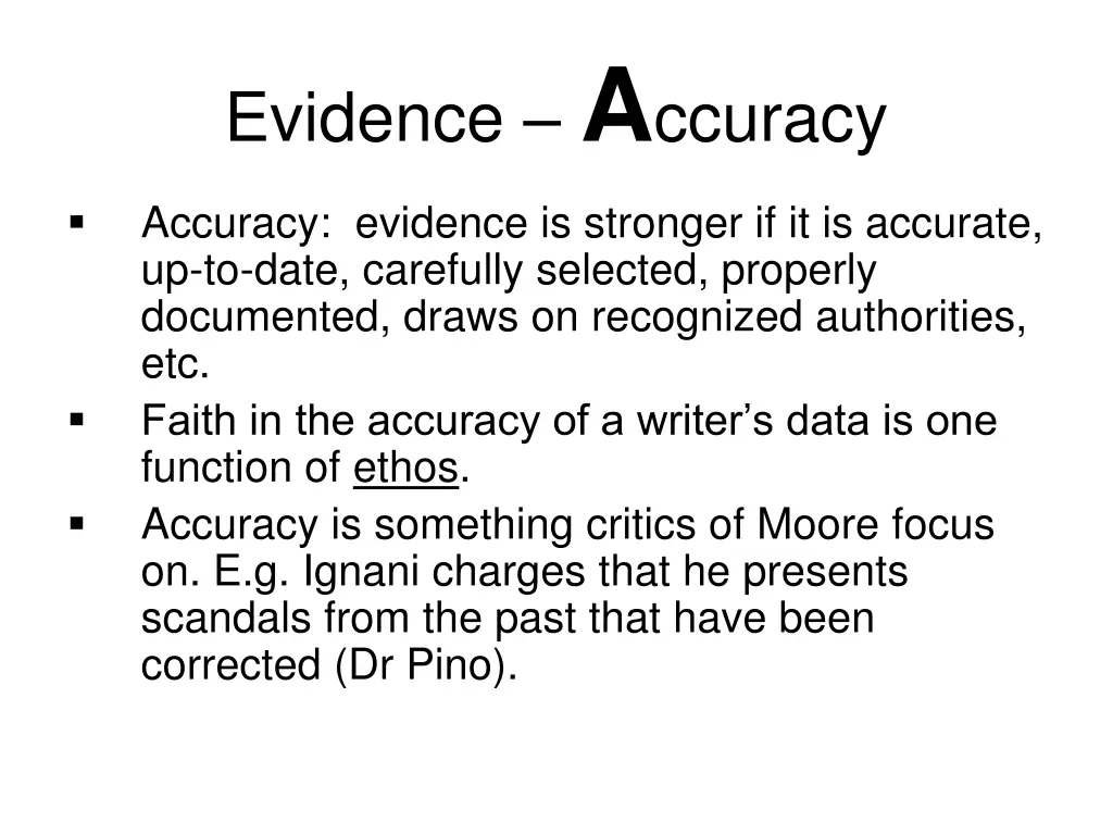 evidence a ccuracy