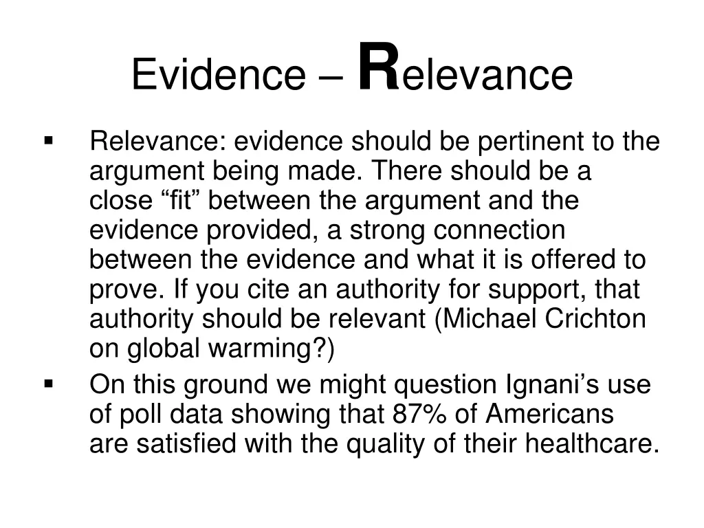 evidence r elevance