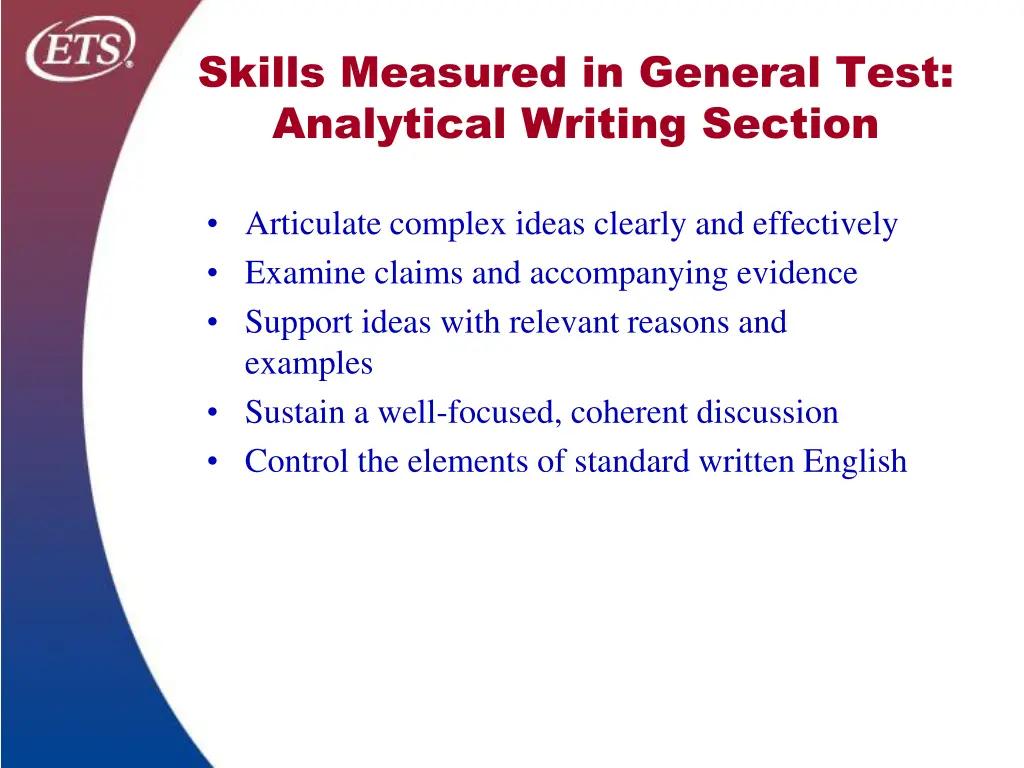 skills measured in general test analytical