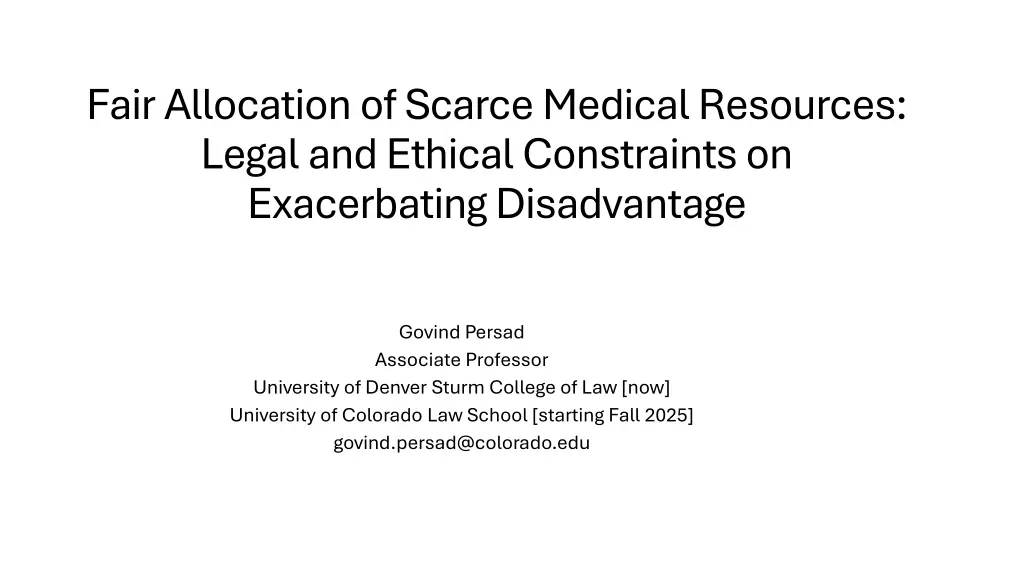 fair allocation of scarce medical resources legal