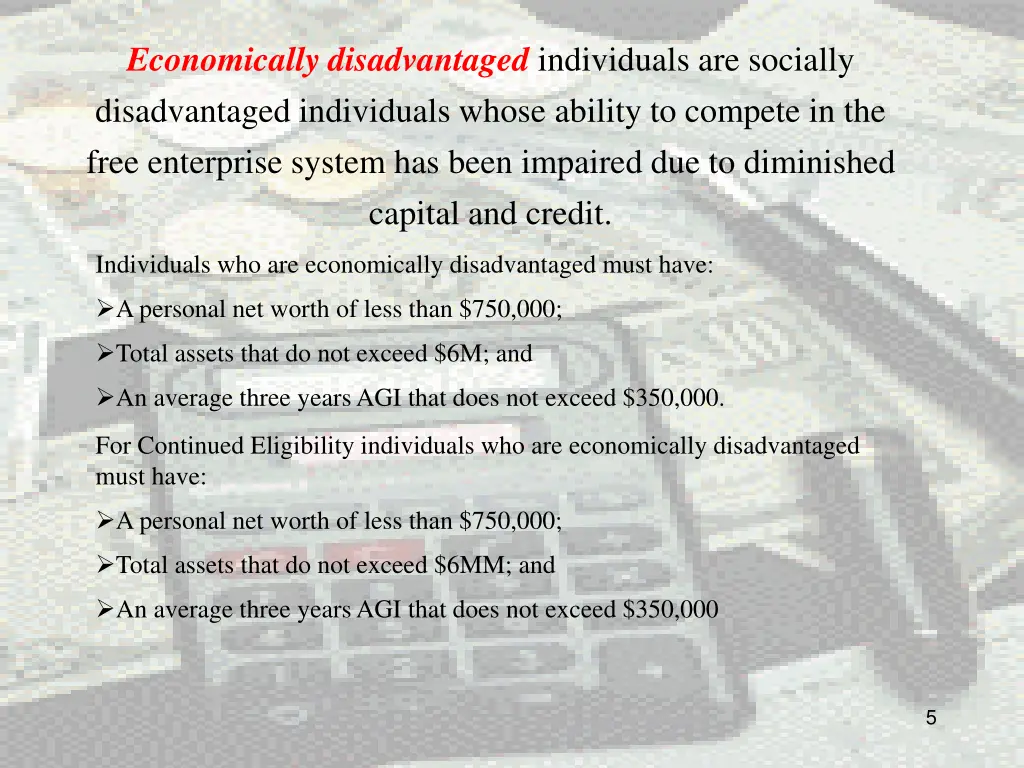 economically disadvantaged individuals