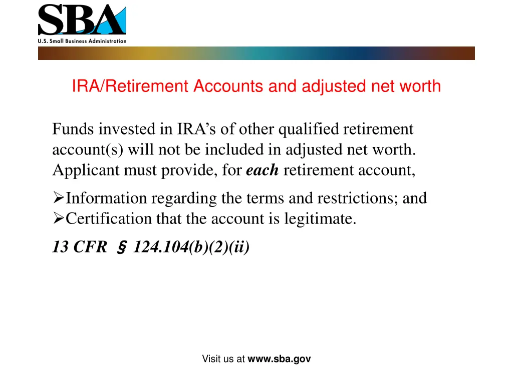 ira retirement accounts and adjusted net worth