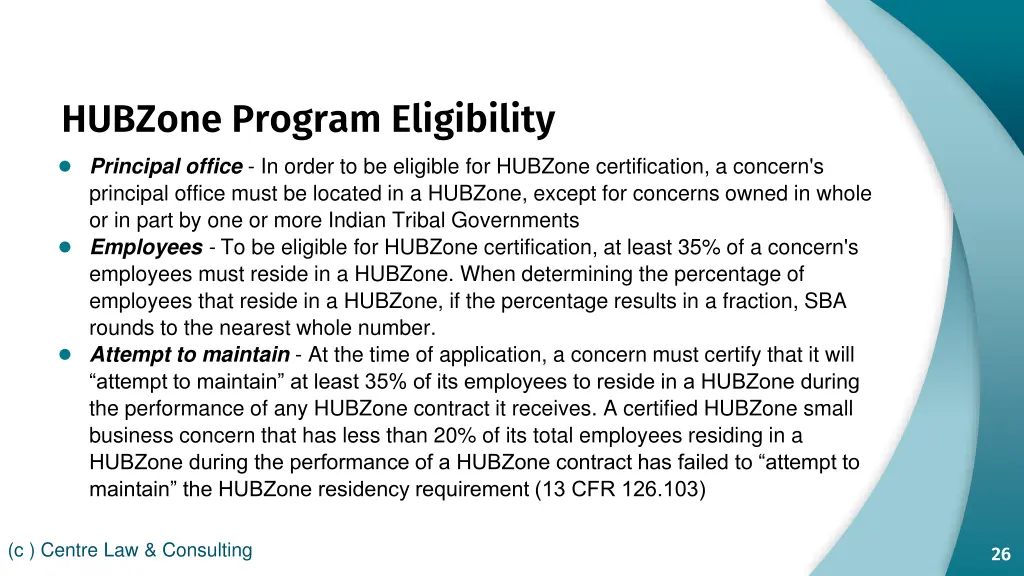 hubzone program eligibility principal office