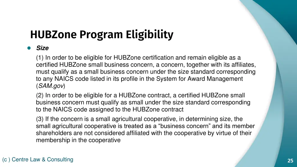 hubzone program eligibility size 1 in order