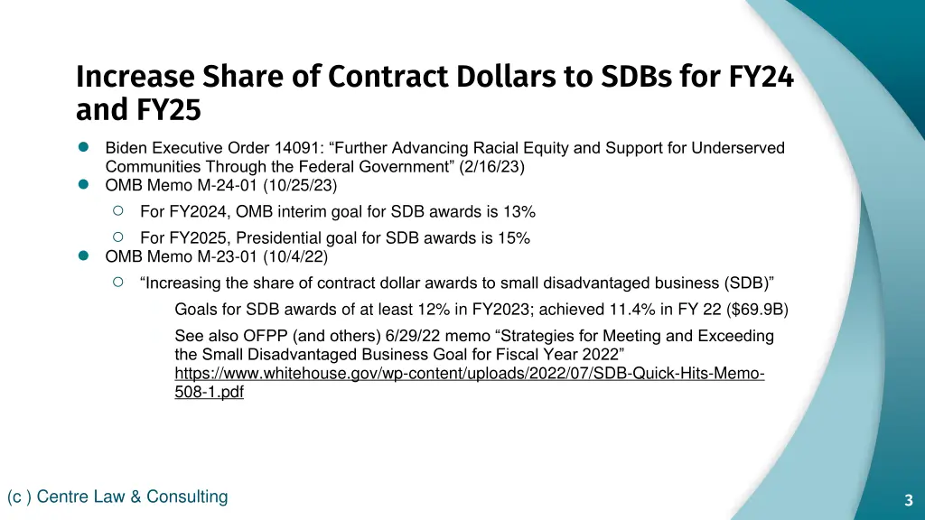 increase share of contract dollars to sdbs