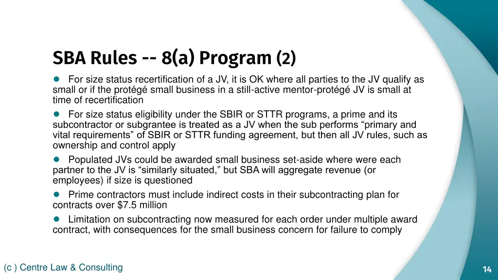sba rules 8 a program 2 for size status