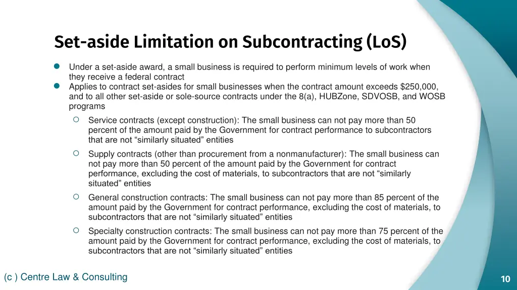 set aside limitation on subcontracting los under