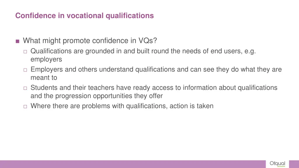 confidence in vocational qualifications