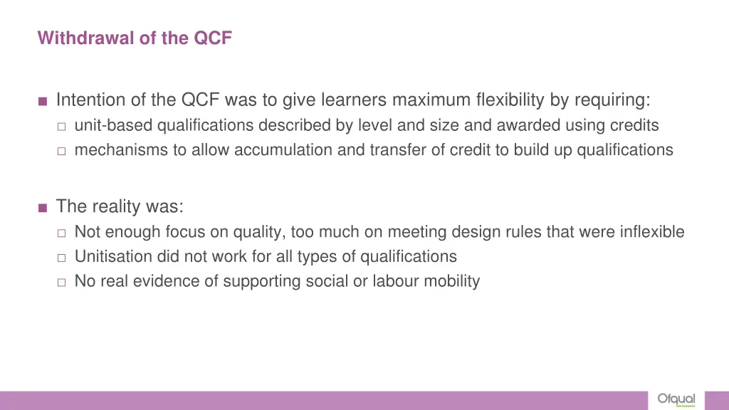 withdrawal of the qcf