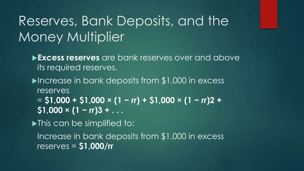 reserves bank deposits and the money multiplier