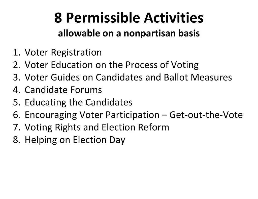 8 permissible activities allowable