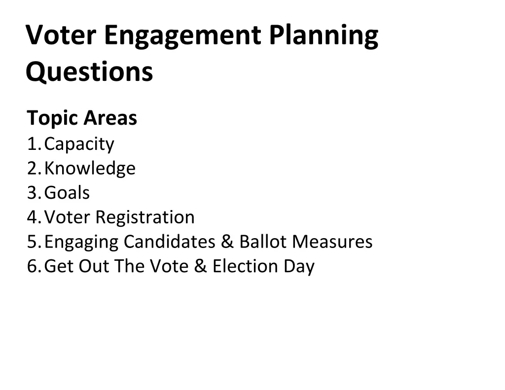 voter engagement planning questions