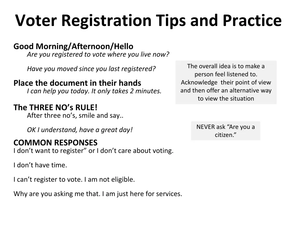 voter registration tips and practice