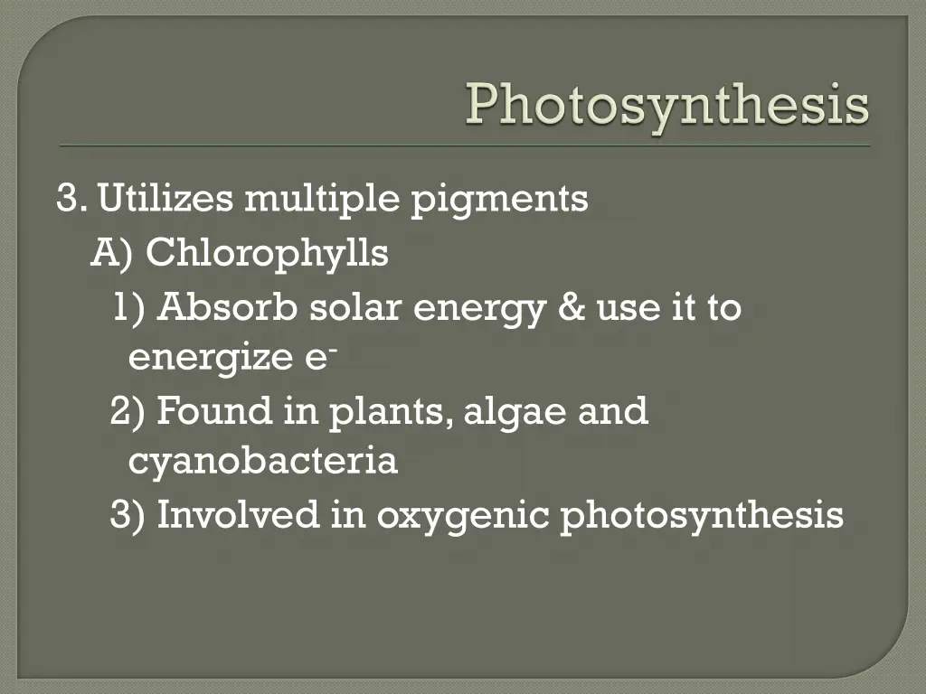 3 utilizes multiple pigments a chlorophylls