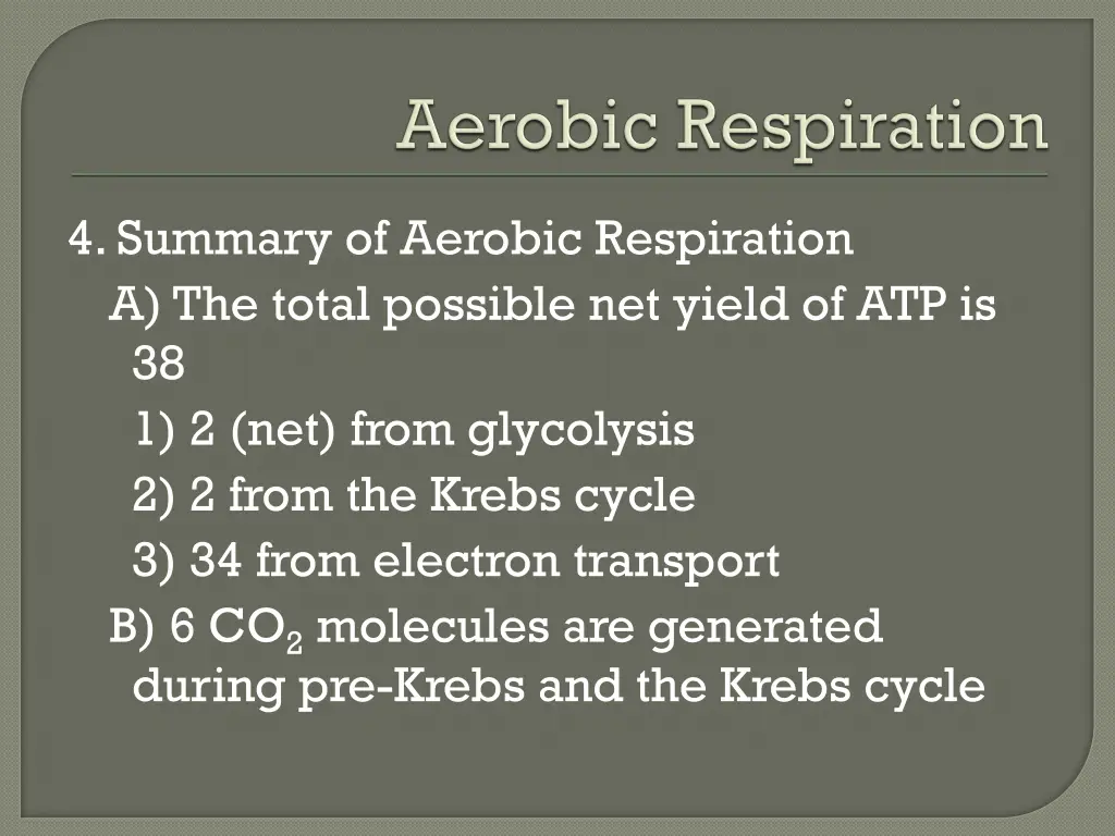 4 summary of aerobic respiration a the total