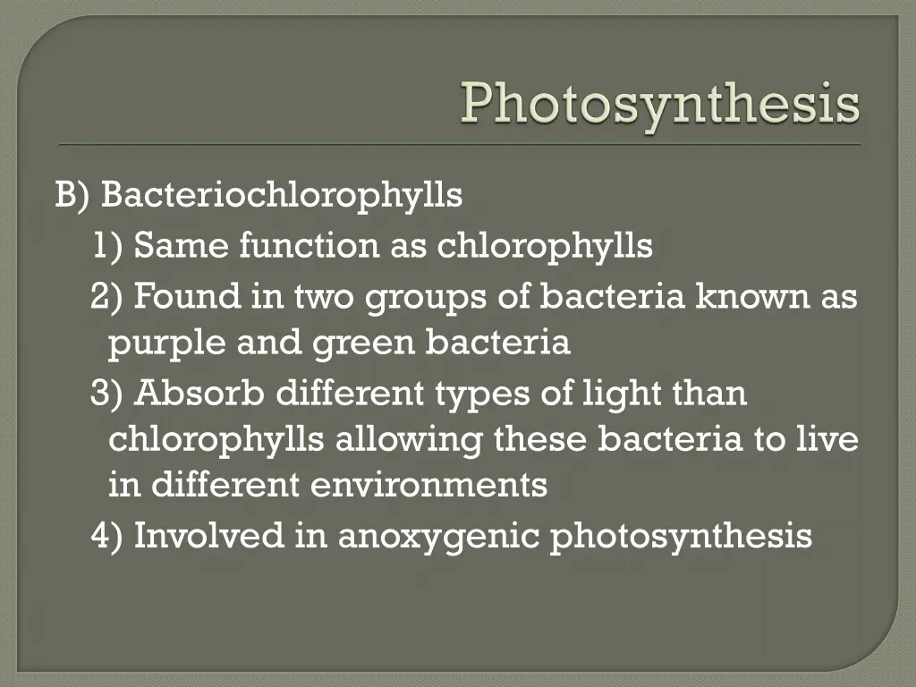 b bacteriochlorophylls 1 same function