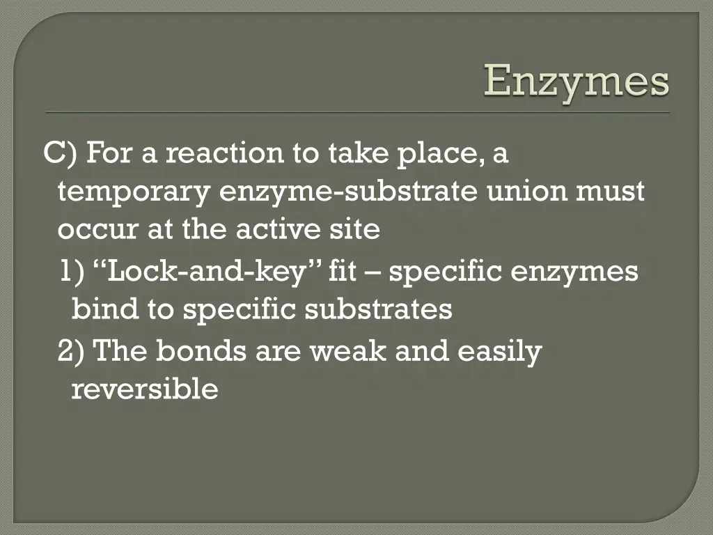 c for a reaction to take place a temporary enzyme
