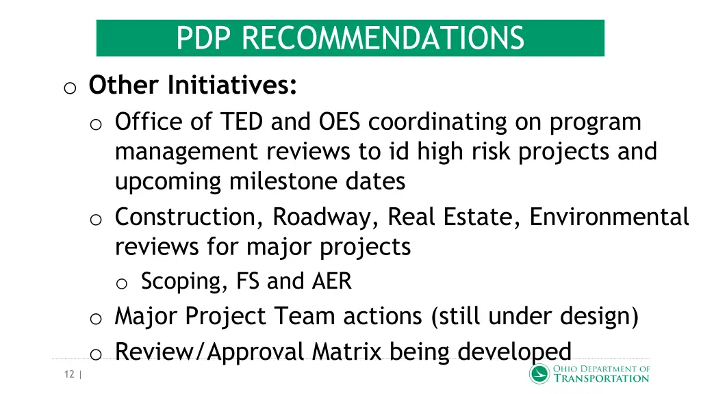 pdp recommendations o other initiatives o office