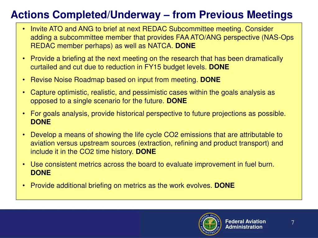 actions completed underway from previous meetings