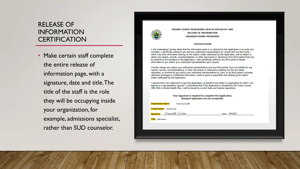 release of information certification