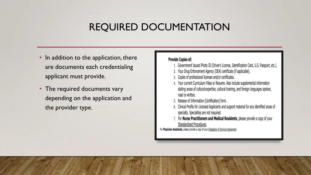 required documentation