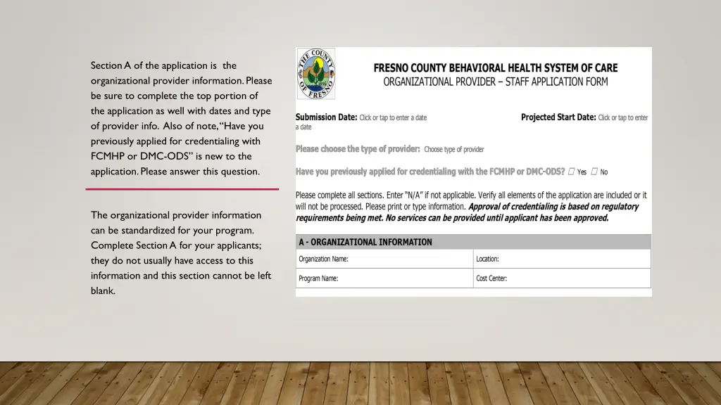 section a of the application