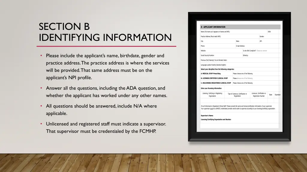 section b identifying information