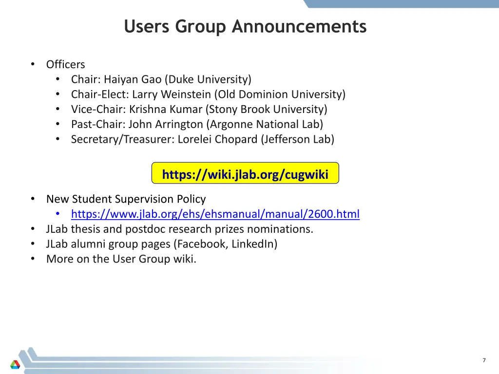 users group announcements