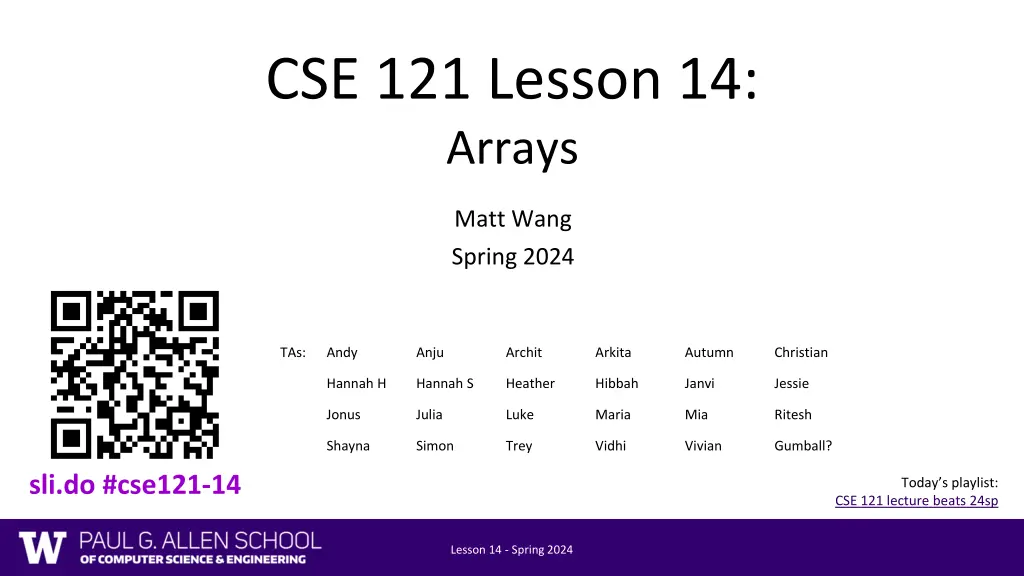 cse 121 lesson 14 arrays