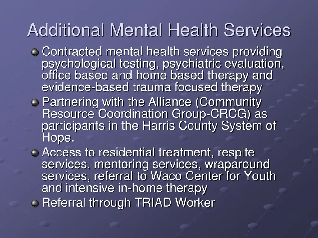 additional mental health services contracted