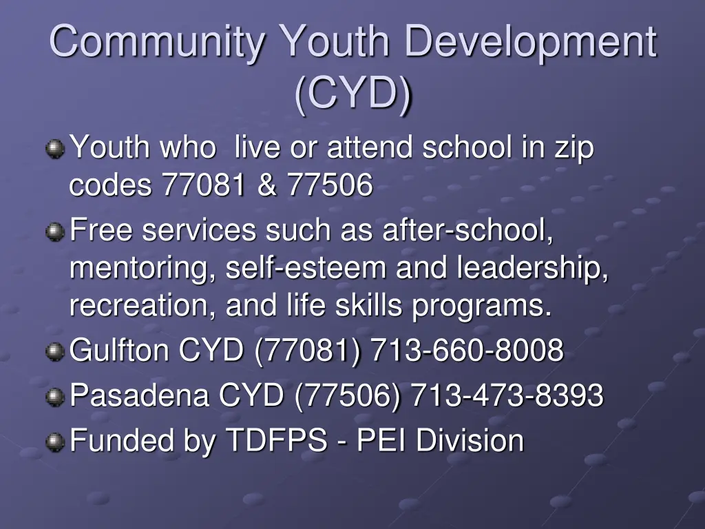 community youth development cyd youth who live