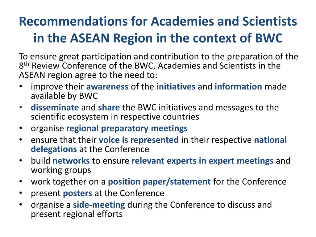 recommendations for academies and scientists